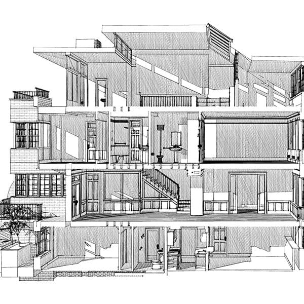 Cross-section of a 3-story family house in New York City